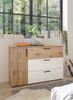 Sideboard >Daria< 1 Tür, 3 Schübe, Viking Oak Dekor hell / Weiß - 125x82,6x40cm (BxHxT) Bild 2