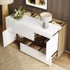 Sideboard, Hochglanz-Vitrine mit farbwechselnder LED-Beleuchtung und Schubladen, MDF + Glas, Weiß Bild 4