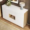 Sideboard, Hochglanz-Vitrine mit farbwechselnder LED-Beleuchtung und Schubladen, MDF + Glas, Weiß Bild 3
