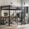 Hochbett mit Schreibtisch, Lattenrost, Regal, Treppe und Rausfallschutz, 120x200cm, Metallbett, Jugendbett, Kinderbett Bild 2