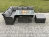 Fimous 7 Sitzer Rattan Gartenmöbel-Sets Hoher Rücken Ecksofa Gas Feuertisch Set mit Großer Fußhocker Dunkelgrau gemischt Bild 2