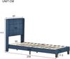 Polsterbett 90×200 cm aus Leinen-Stoff mit Lattenrost und Federkernmatratze, blau Bild 4