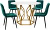 5-teiliges Esszimmer-Set mit rundem Esstisch Ø100 cm & 4 Samtstühlen – Design Essgruppe mit Marmormuster Tischplatte & Metallgestell Bild 2