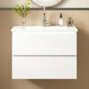 Flieks Waschtisch 61×46×45 cm, Wandhängender Badezimmerschrank mit LED, Volllackierung, 2 Schubladen, integriertes Keramikwaschbecken, weiß Bild 2