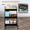 HOMCOM Servierwagen mit 3 Ebenen Küchenwagen mit Rollen Griff Küchenregal mit Korb und Deckel Rollwagen Allzweckwagen für Küche Büro Badezimmer, Schwarz Bild 3
