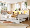 Daybett, Tagesbett, Schlafsofa, 140x200cm, Einzelbett(Ohne Matratze), mit ausziehbarem Bett, mit dimmbarer LED-Leiste, mit praktischem Regal, mit USB-Anschluss, 140x200cm, Kiefernholz, Weiß Bild 2
