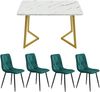 Essgruppe 5-teilig mit Marmoroptik Tisch 117×68 cm & 4 grün Leinenstühlen,Esszimmer-Set für Küche und Wohnzimmer Bild 3