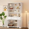 Merax Standvitrine mit LED-Beleuchtung (Standregal Wohnzimmerschrank für Wohnzimmer und Esszimmer, 1-St, 100 x 38 x 170 cm) Vitrine mit 2 Türen, 7 Aufbewahrungsbereiche & 2 Schubladen Bild 4