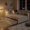 Novelux Einzelbett 90x200 Stauraumbett mit Ladebuchse und 2 Leuchten – Kiefer, MDF & Spanplatte in Weiß, Kopfteilregal, Schubladen Bild 5