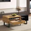 Couchtisch mit Farbblock-Design, Schubladen & Metallbeinen in Holz/Schwarz - 100x50x40 cm Bild 3