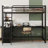 Hochbett mit Regal, Schreibtisch, Schubladen, Trittleiter und Rausfallschutz, 140x200 cm, Metallbett, Jugendbett Bild 2