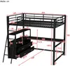 Hochbett mit Regal, Schreibtisch, Schubladen, Trittleiter und Rausfallschutz, 140x200 cm, Metallbett, Jugendbett Bild 4