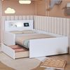 Polsterbett Kinderbett 90*200 cm, Mit Nachtlicht und USB-Ladeanschluss, Mit Ablagefächern, Erhöhte Seitenteile zur Sicherheit, Einfaches Einzelbett, Jungen- und Mädchenbett, Kunstlederstoff, Weiß Bild 4