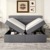 Doppelbett 140x200 mit Lattenrost, Metallrahmen, Bettkasten, Stauraum, Leinenbezug,Grau Bild 3