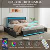 Furnishings Home Polsterbett Stauraumbett Doppelbett LED (1 tlg, Mit Vier extra große Schubladen), Mit LED-Beleuchtung, USB & TYPE-C Anschlüsse, Leinen, 180x200 cm Bild 3