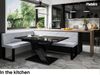 MEBLINI Eckbank für Esszimmer mit ausziehbarem Tisch - Küchenbank - Essecke - Sitzecke Küche - ERIC - U-Beine 142x196x87cm Links - Hellgrau Samt/B Schwarz Hochgl. Bild 2