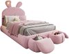 Polsterbett 90x200 mit LED-Hasenohren, rosa Samt, verstellbarem Kopfteil, Aufbewahrungshockern, stabiler Holzlatten-Basis Kinderbett, rosa Bild 5