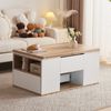 Merax Hebbarer Multifunktions-Couchtisch - Tischplatte öffnet sich zu 2 Tischen, Weiß + Originalholzfarbe, große Kapazität, moderne Wohnzimmermöbel, Büro-Esstisch Freizeittisch Multifunktionstisch Bild 3