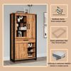 trendteam smart living - Enna - Vitrine - Mango/Schwarz - Stauraumvitrine mit 3 Türen, 1 Schublade, 3 offene Fächer und 7 Einlegeböden - (BxHxT) 106 x 195 x 45 cm - ESG-Klarglastüren Bild 2