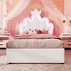 Prinzessinbett mit LED-Beleuchtung und Schubladen, 90x200cm, höhenverstellbarer Kopfteil, Mädchenbett, Polsterbett für Mädchen, Einzelbett Bild 4