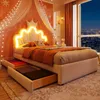 Prinzessinbett mit LED-Beleuchtung und Schubladen, 90x200cm, höhenverstellbarer Kopfteil, Mädchenbett, Polsterbett für Mädchen, Einzelbett Bild 2