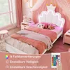 Prinzessinbett mit LED-Beleuchtung und Schubladen, 90x200cm, höhenverstellbarer Kopfteil, Mädchenbett, Polsterbett für Mädchen, Einzelbett Bild 3