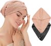 2er Set Haarturban mit Knopf aus 100% Baumwolle Haartrockentuch Anthrazit, Rosa Bild 2