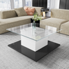 Merax Couchtisch, Couchtisch aus Hochglanzglas, beweglicher Couchtisch mit Schwenkrädern, Weiß und Schwarz Bild 5