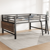 Flachbett 140x200 cm aus Metall mit Schutzgeländer, Leiter, klappbarem Schreibtisch und mehrfarbiger LED-Ambientebeleuchtung, schwarz Bild 3