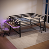 Flachbett 140x200 cm aus Metall mit Schutzgeländer, Leiter, klappbarem Schreibtisch und mehrfarbiger LED-Ambientebeleuchtung, schwarz Bild 2