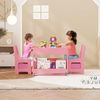 GarveeMore Kindersitzgruppe 4-in-1 Funktionsset Kindersitzgruppe,Rosa 70 x 50 x 55 cm, Set mit 2 Stühlen & 1 Tisch, Holz Spieltisch, Stauraum & Wendeplatten Bild 3