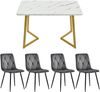 Essgruppe 5-teilig mit Marmoroptik Tisch 117×68 cm & 4 schwarz Leinenstühlen,Esszimmer-Set für Küche und Wohnzimmer Bild 3