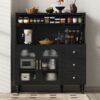 Merax Hochschrank mit Steckdosen und Schubladen, Barschrank mit Weinglashaltern und Stauraum, Küchen-Buffetschrank mit verstellbaren Schichtböden (Schwarz) Bild 2