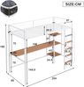 Eisenrahmenbett, Etagenbett mit Tisch und Regalen, Geeignet für Kinder und Jugendliche, Mit fünfstufiger Leiter, Mit Fallschutzgitter, Eisen + MDF, Weiß+Natur, 90x200cm Bild 4