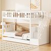 Merax Etagenbett 90x200cm mit Ausziehbett, Kinderbett Hochbett mit Treppe, Stockbett Holzbett mit Lattenrost und Rausfallschutz, Weiß Bild 2
