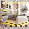 Merax Einzelbett 90 x 200 cm, Polsterbett, mit LED-Beleuchtung, mit Hydraulikmechanismus, mit USB- und Typ-C-Anschlüssen, Ablagefach, Ablagen für Gegenstände, Leinen, beige Bild 2