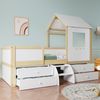 Merax Etagenbett, Hochbett Hausbett 90x200cm mit 4 Schubladen und kleine Treppe, weiß & holzfarbe Bild 2