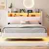 Merax Polsterbett 160*200 aus Leinenstoff, Abgehängtes Design, multifunktionales Stauraumbett mit LED-Licht, USB- und TYPE-C-Schnittstelle Beige Bild 5