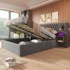 Polsterbett 180x200 cm Grau mit Kopfteil, Nachttischen, LED-Leselampe & Stauraum, hydraulisch verstellbar, USB Type-C Ladefunktion Bild 2