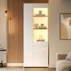 Merax 180cm Vitrine mit Schubladen, Vitrine Hochglanz, Glasvitrine mit LED-Beleuchtung, Hochschrank, Highboard Mit Schrank , Standvitrine, Weiß Bild 2