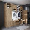 Roomart Schrankwand für Waschküche & Hauswirtschaftsraum - SERIE 1 - 254 cm breit – Waschmaschinen-Umbau & Stauraumschrank mit Ausziehbrett • Eiche Bild 2