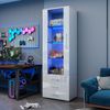 Vitrine, Glasvitrine Hochglanz-Standvitrine mit LED-Beleuchtung und 3 Schubladen, MDF+Glas, Weiß, 60x35x180cm Bild 5