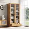 Vitrinenschrank mit Glasfront, Push-To-Open Schublade und Anti-Kipp-Sicherung,Aufbewahrungsschrank mit 4+5 Regalfächern Bild 5