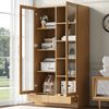 Vitrinenschrank mit Glasfront, Push-To-Open Schublade und Anti-Kipp-Sicherung,Aufbewahrungsschrank mit 4+5 Regalfächern Bild 4