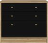 Forte BADERNA Kommode 90, Klassische Kommode mit 3 Schubladen, Sideboard, Wohnzimmer, Schlafzimmer, Holzwerkstoff, Mauvella Eiche Holzdekor / Schwarz, 89,8 cm breit x 77,6 cm hoch x 41,5 cm tief Bild 2