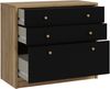 Forte BADERNA Kommode 90, Klassische Kommode mit 3 Schubladen, Sideboard, Wohnzimmer, Schlafzimmer, Holzwerkstoff, Mauvella Eiche Holzdekor / Schwarz, 89,8 cm breit x 77,6 cm hoch x 41,5 cm tief Bild 5