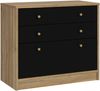 Forte BADERNA Kommode 90, Klassische Kommode mit 3 Schubladen, Sideboard, Wohnzimmer, Schlafzimmer, Holzwerkstoff, Mauvella Eiche Holzdekor / Schwarz, 89,8 cm breit x 77,6 cm hoch x 41,5 cm tief Bild 3