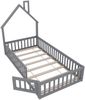 Hausbett, 90 x 200 cm, Kinderbett mit Schornsteinform, Bett mit Lattenrost ohne Matratze, Kiefernholz, Minimalistischer Stil, Grau Bild 5