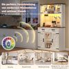 Barschrank mit LED-Beleuchtung und Steckdosen, großer Küchen-Buffetschrank mit 2 großen Schubladen, Scheunentor-Design, verstellbaren Einlegeböden, rustikaler Kaffeebar-Sideboard-Tisch, weiß Bild 4