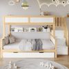 Etagenbett mit Rollbett & Stauraumtreppe 90×200 / 120×200 (Rollbett 90×190 cm),Massivholz+MDF, Weiß/Natur, mit Kleiderschrank Bild 2